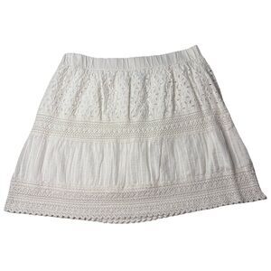 Maurices White Eyelet Embroidery Mini Skirt Pull On Lined Elastic Waist Sz Large